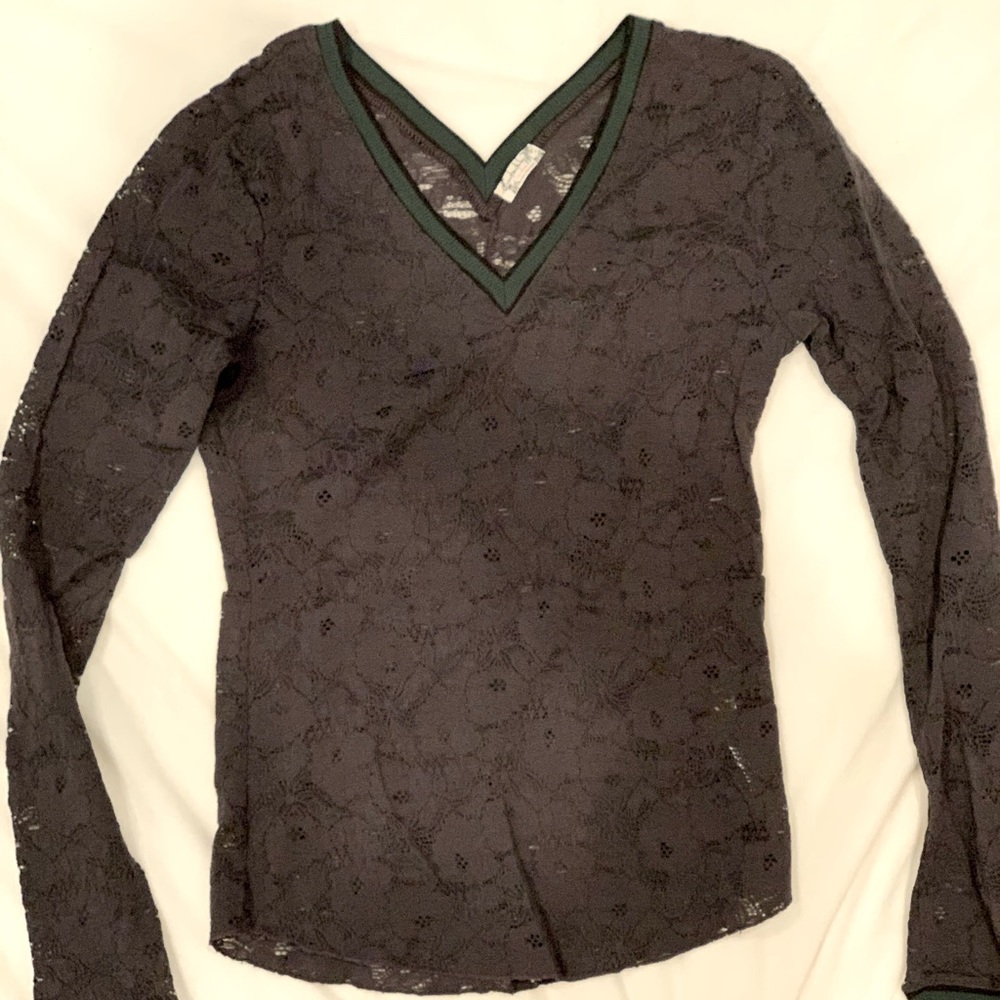 Free People Grey Lace Long Sleeve Top
